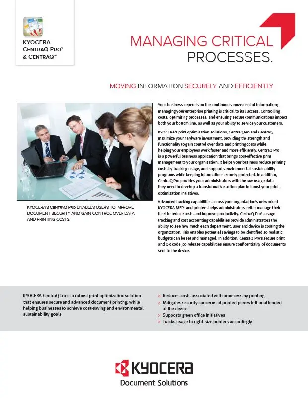 Kyocera, Software, Cost Control, Security, Centraq, SVOE