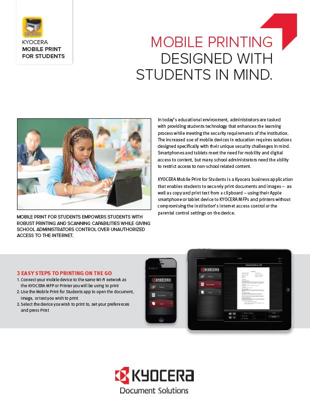 Kyocera, Software, Mobile, Cloud, Mobile Print For Students, education, SVOE
