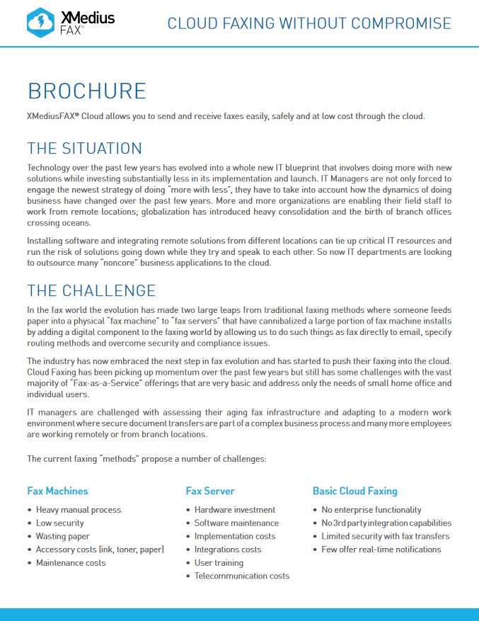 Xmmedius Cloud Fax Brochure, XMedius Fax, SVOE